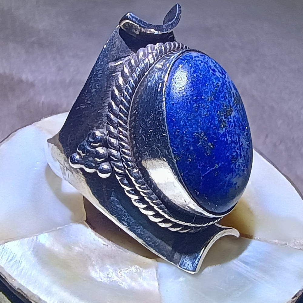 Sterling Ring with Lapis and Pyrite Stone - Picture 2 of 6